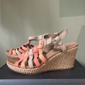Cobb Hill | Michelle Open Toe Leather Woven Strappy Basket Wedge Heel Sandal